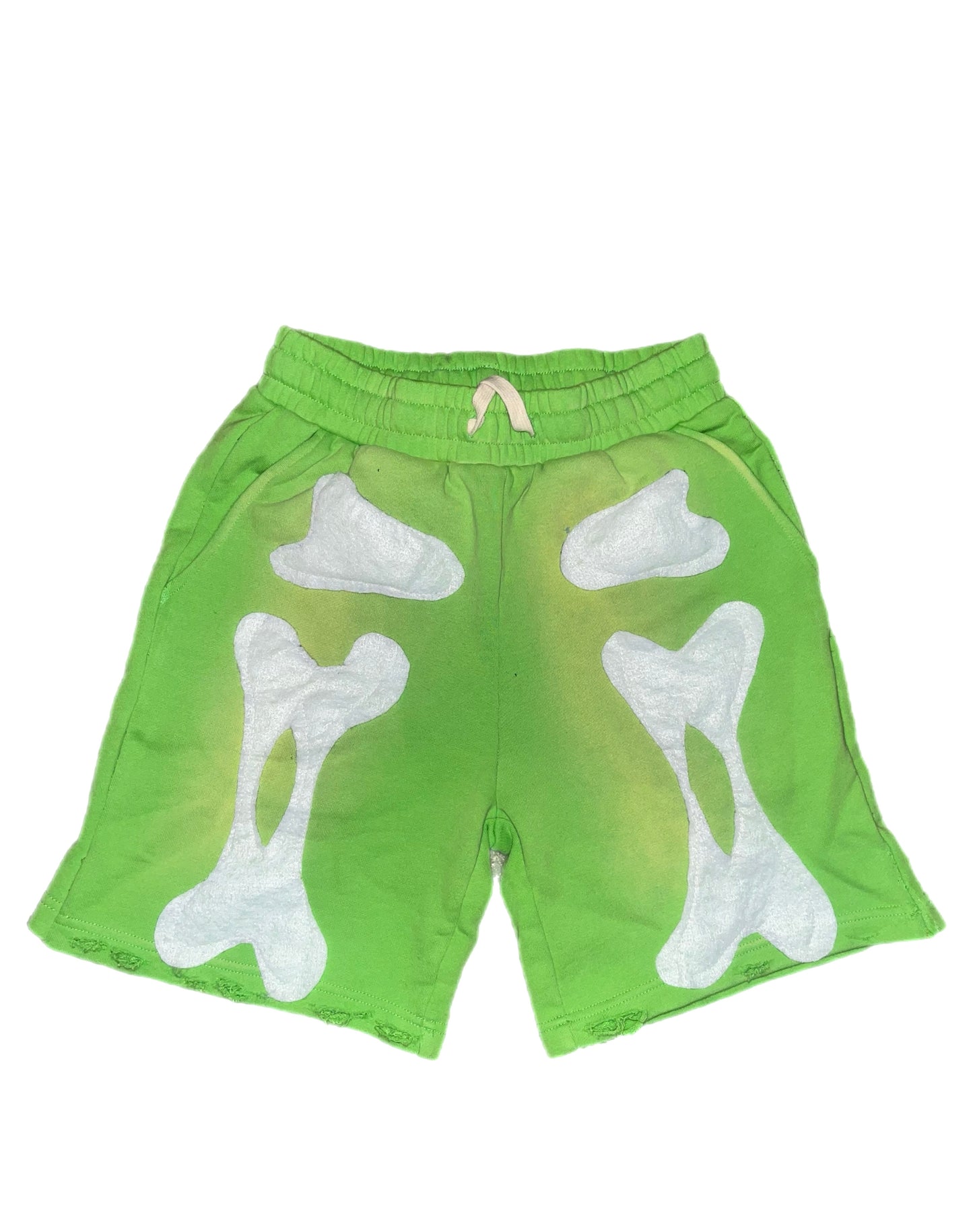 “TENNIS BALL” lime green cotton shorts with bone print