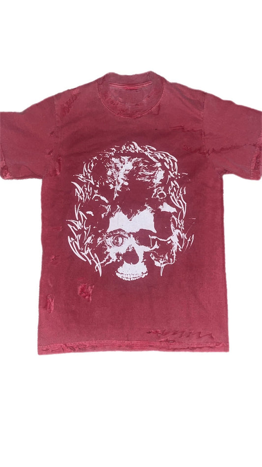 “fadED sKuLL” faded red distressed Tshirt with skull design